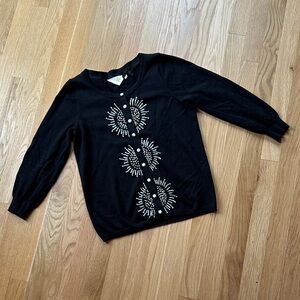 HWR Anthropologie Black Embellished Cardigan Size S Beaded Button Front